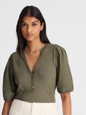 Madewell Olive Puff-Sleeve Henley Top
